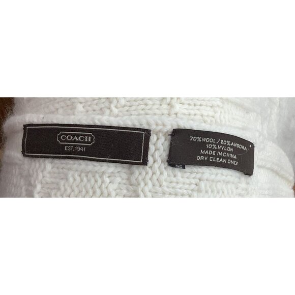 Coach Womens Ivory Cable Knit Wool & Angora Scarf With Signature Logo Pattern - Picture 2 of 5
